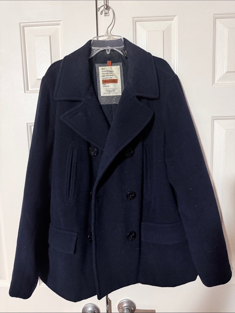Abercrombie & Fitch Navy Double-Breasted Wool Peacoat